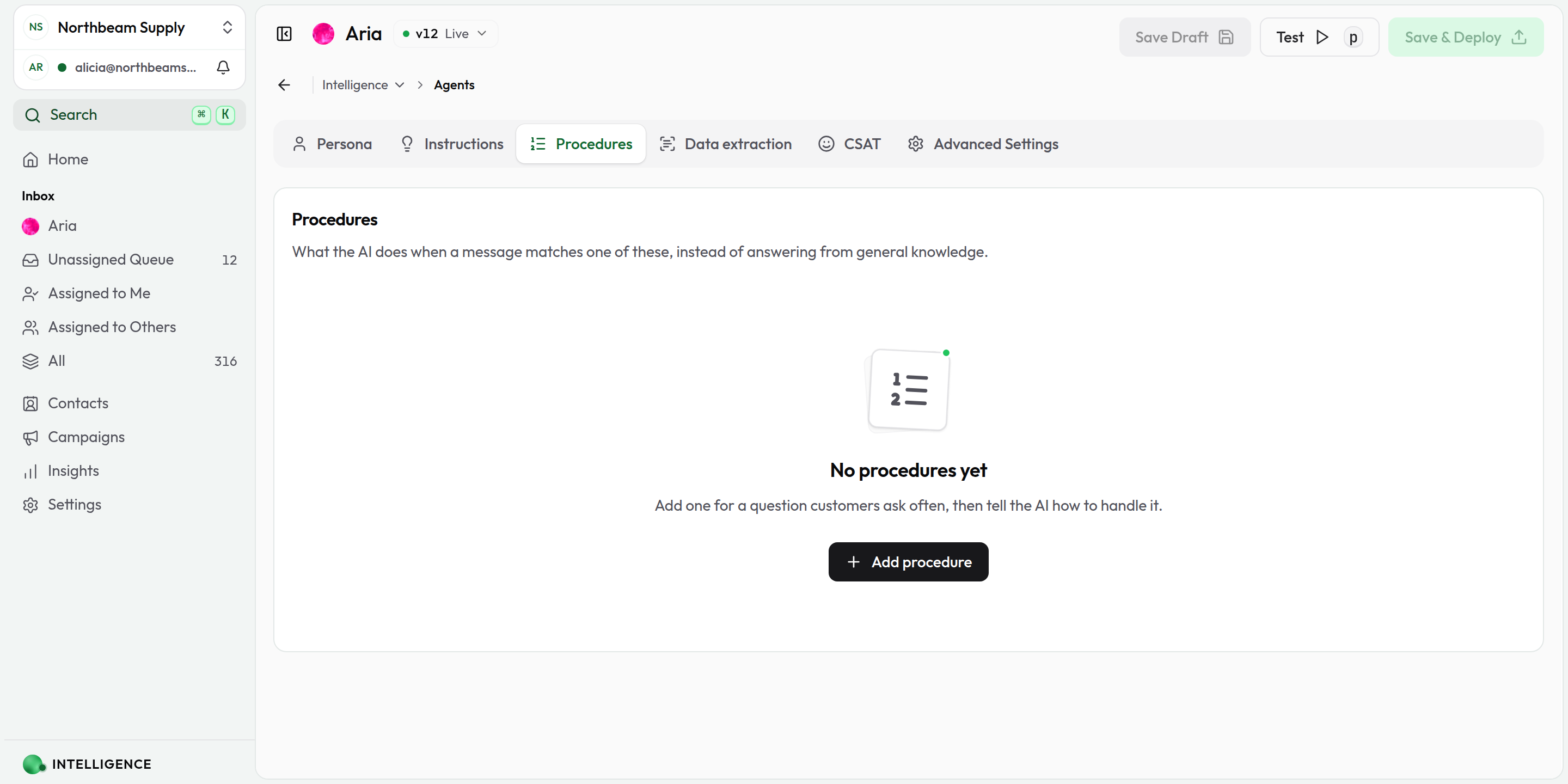 The Procedures tab before anything has been written, showing the empty state and the Add procedure button