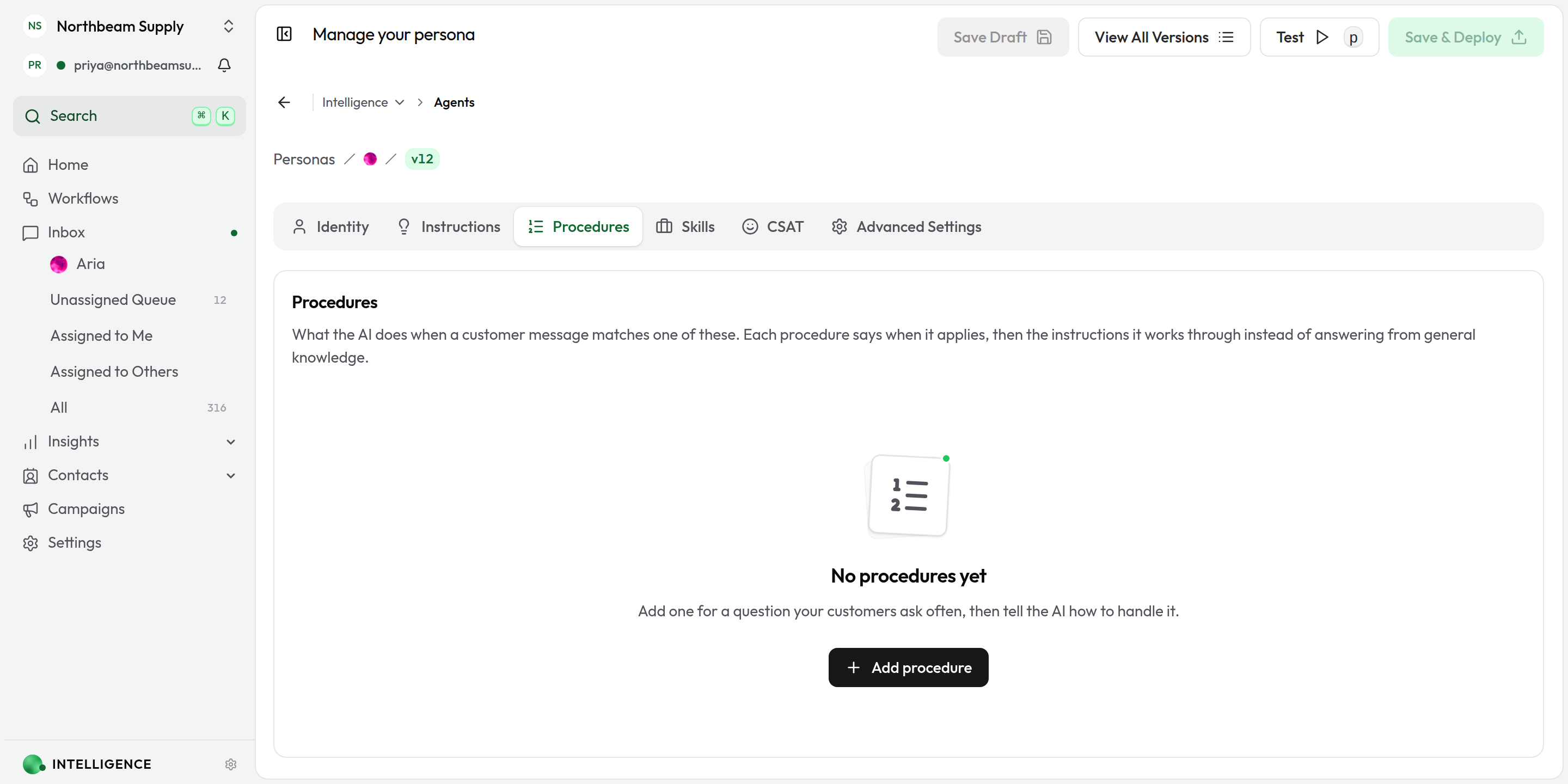 The Procedures tab before anything has been written, showing the empty state and the Add procedure button