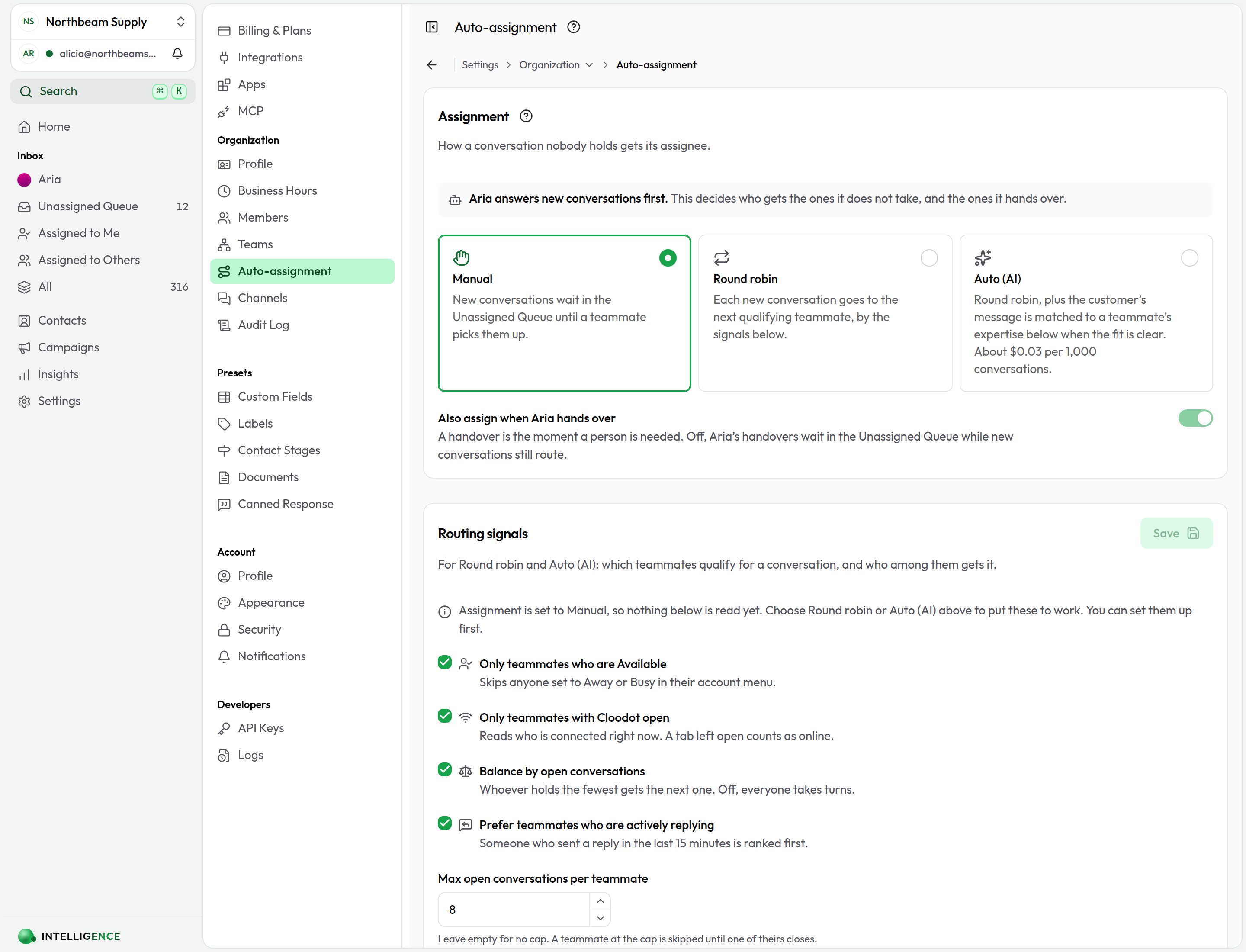The Auto-assignment page on Manual: both lower panels say that nothing below them is read yet